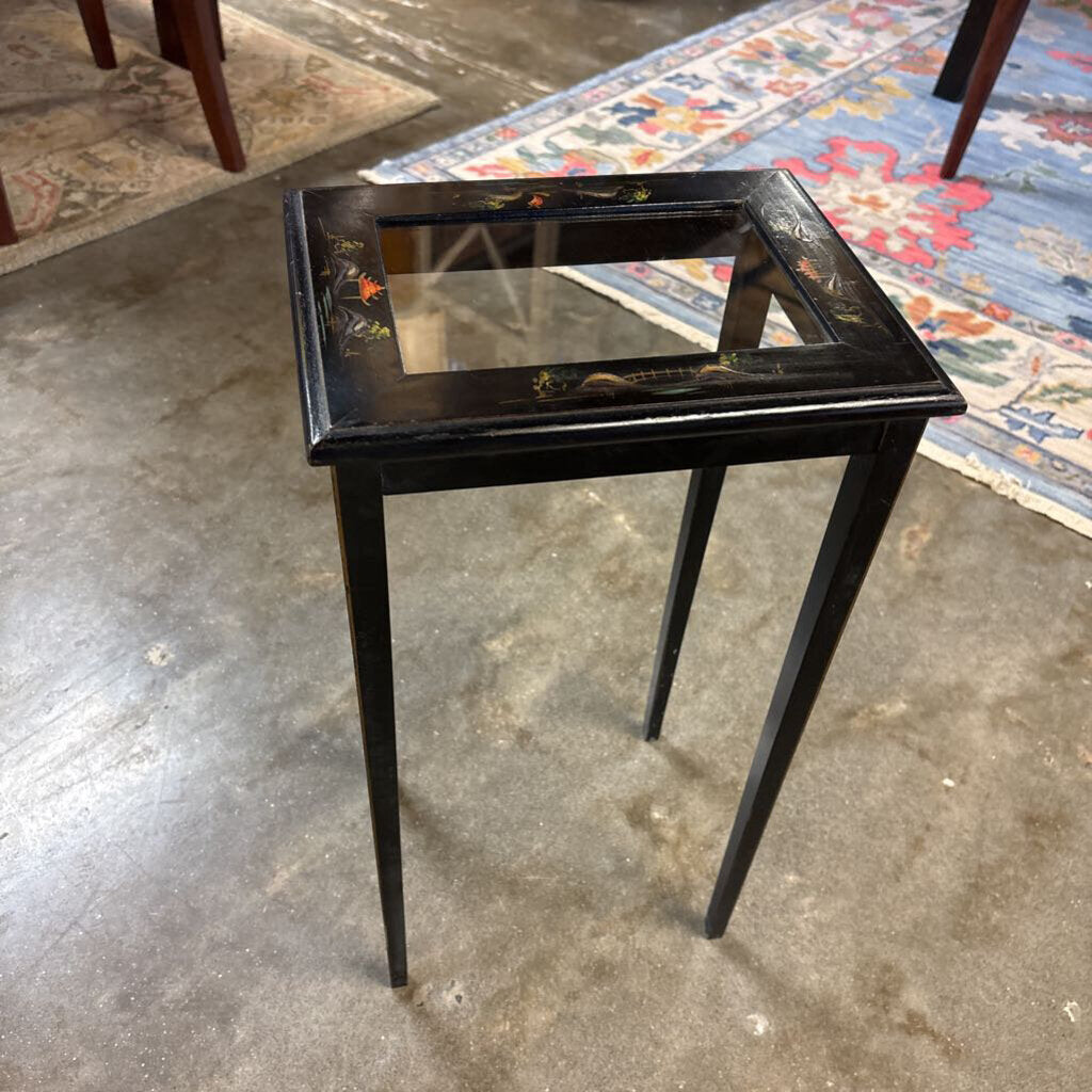 Asian Design Glass Insert Accent Table 11.5 X 9 X 20.5