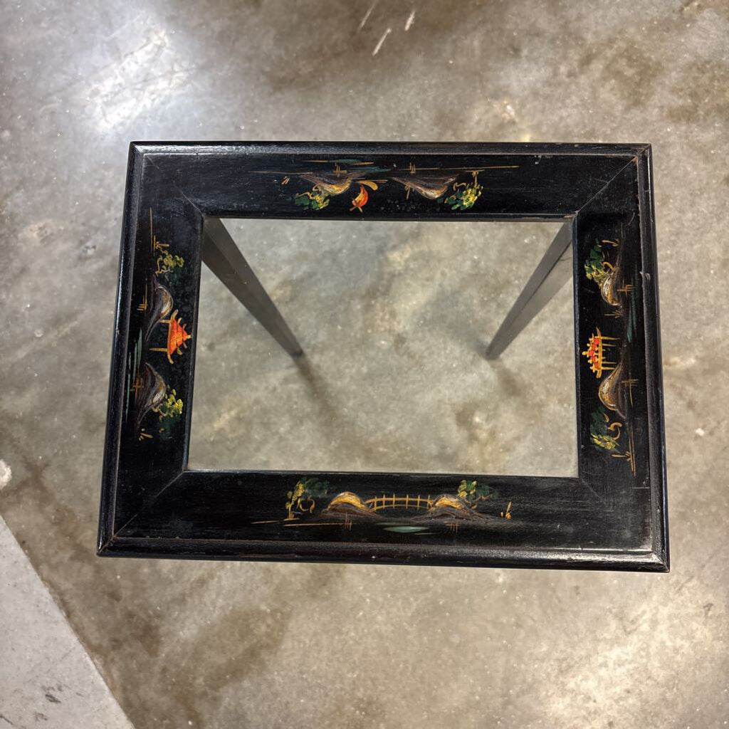 Asian Design Glass Insert Accent Table 11.5 X 9 X 20.5