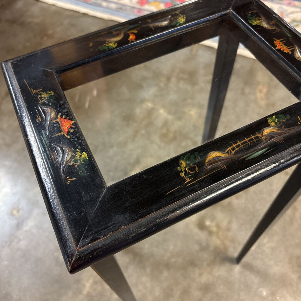 Asian Design Glass Insert Accent Table 11.5 X 9 X 20.5