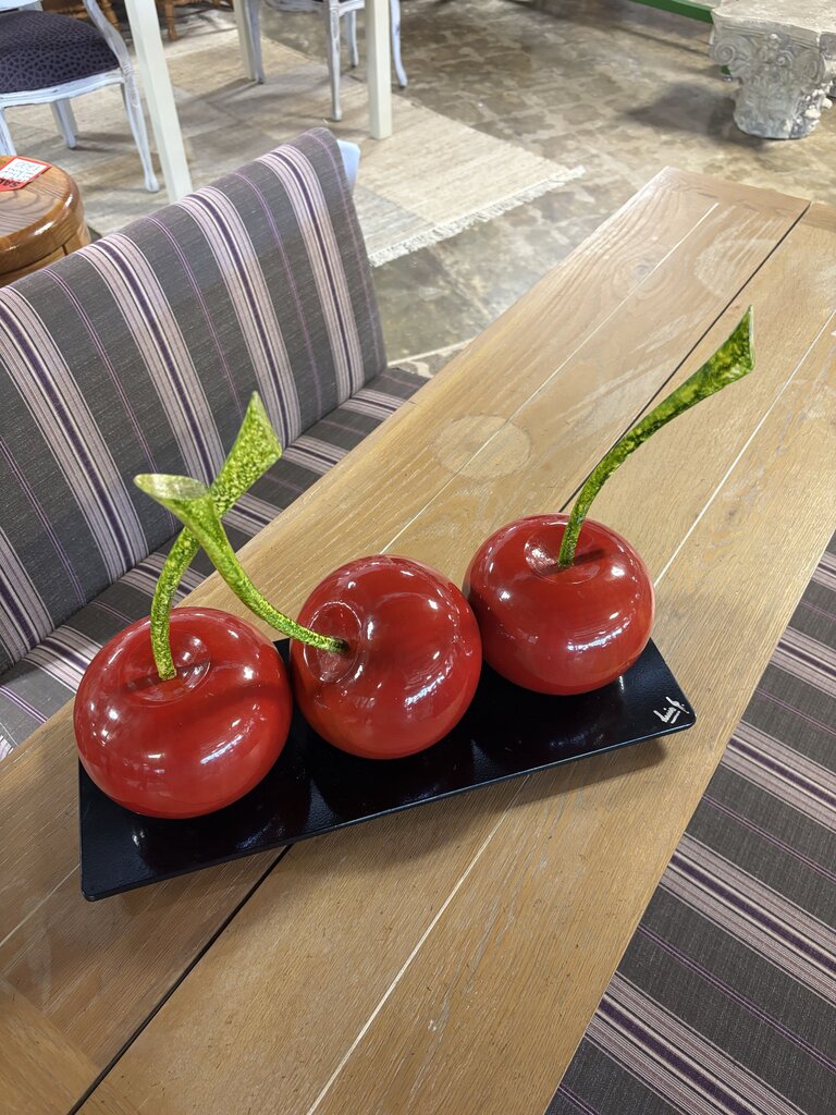Triple Red Cherries Signed Sculpture