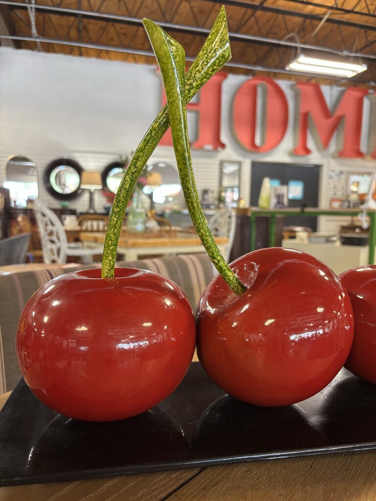 Triple Red Cherries Signed Sculpture