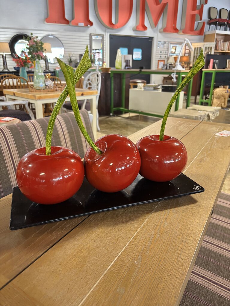 Triple Red Cherries Signed Sculpture