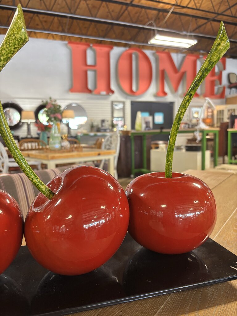 Triple Red Cherries Signed Sculpture