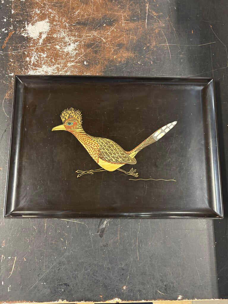 Couroc Hand Inlaid Roadrunner Tray