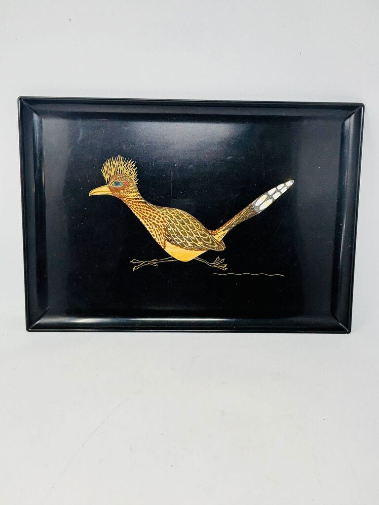 Couroc Hand Inlaid Roadrunner Tray