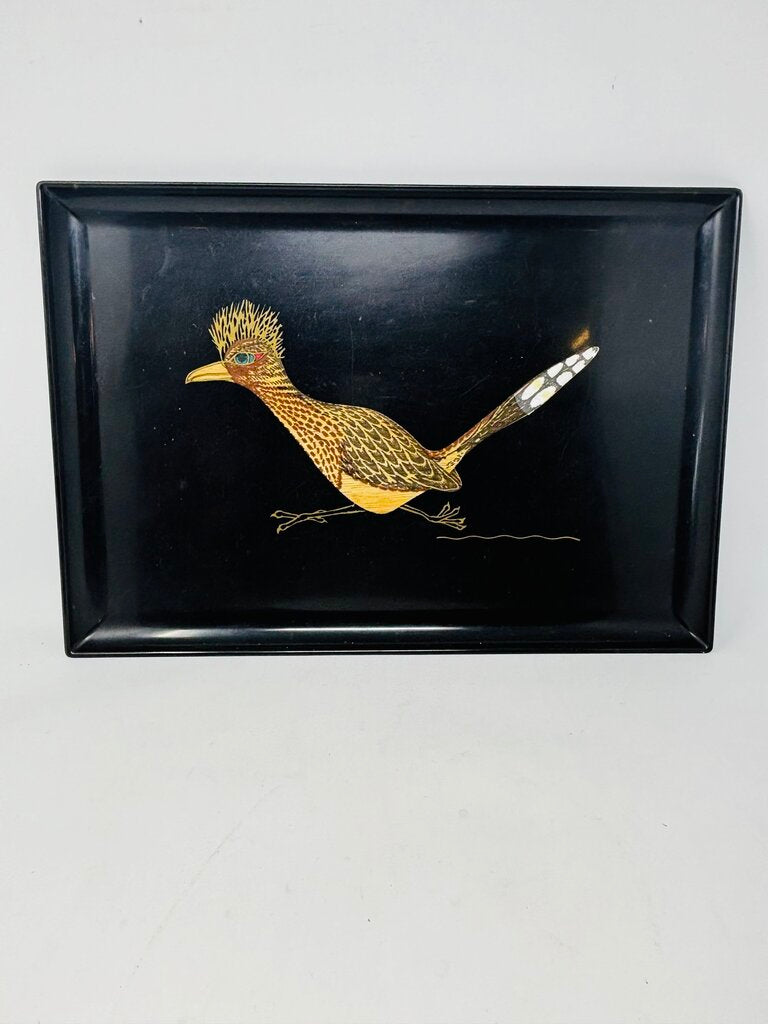 Couroc Hand Inlaid Roadrunner Tray