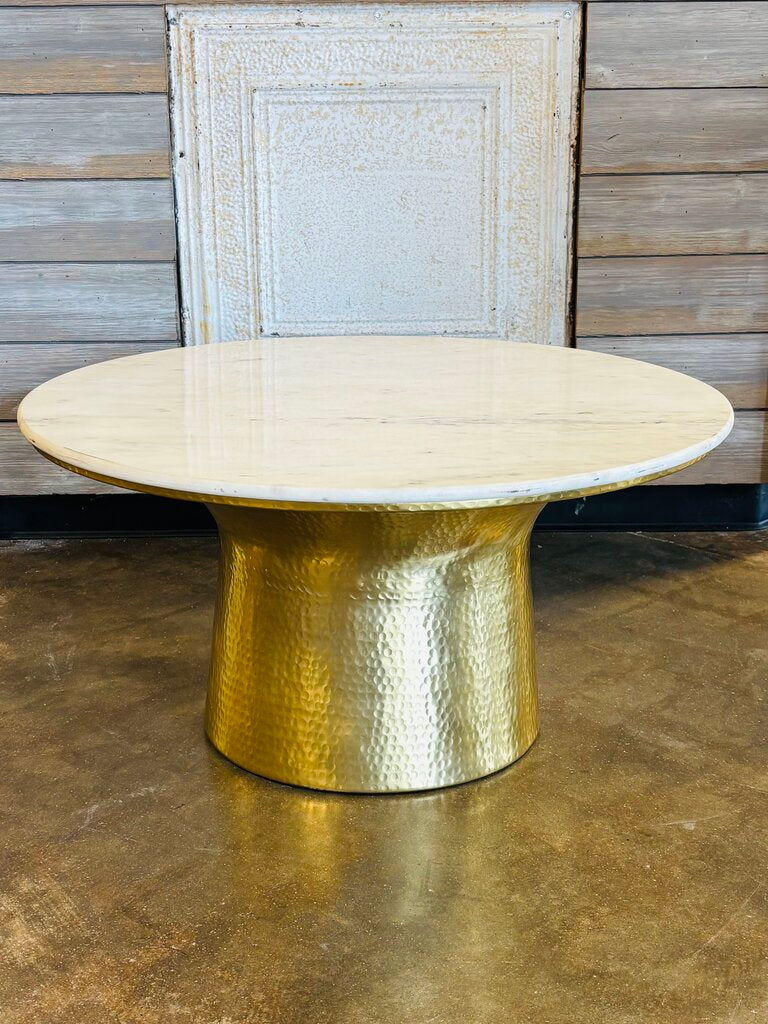 Marble Top On Hammered Base Coffee Table
