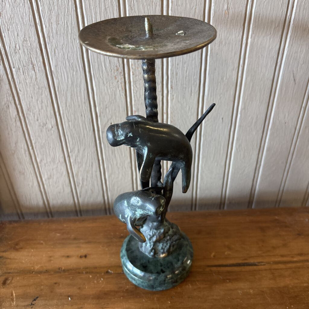 Manatees Candle Holder Marble Base