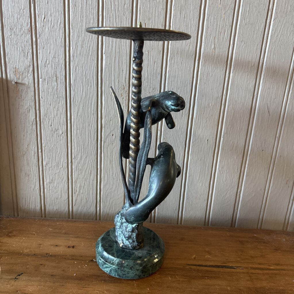 Manatees Candle Holder Marble Base