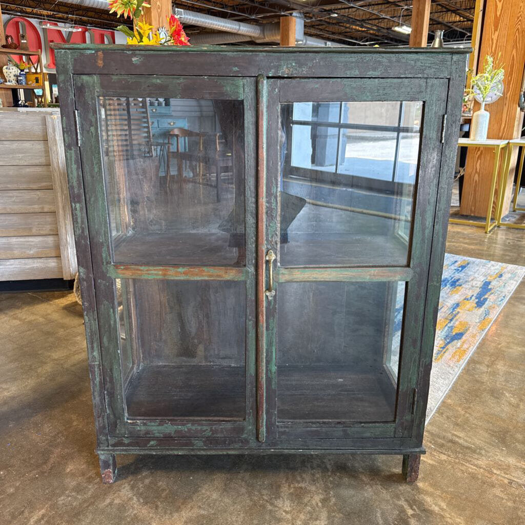 Wood Glass 2 Door Cabinet 35.5 X 16 X 44.5