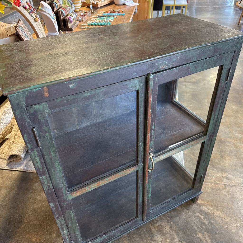 Wood Glass 2 Door Cabinet 35.5 X 16 X 44.5