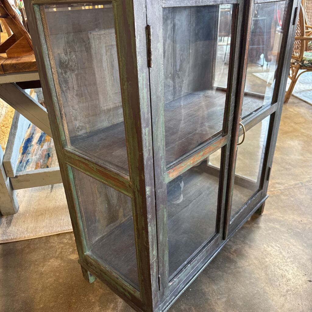 Wood Glass 2 Door Cabinet 35.5 X 16 X 44.5