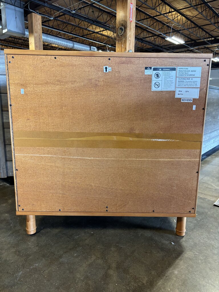 Wood/Rattan 2 Door Cabinet 34.25 X 15 X 34