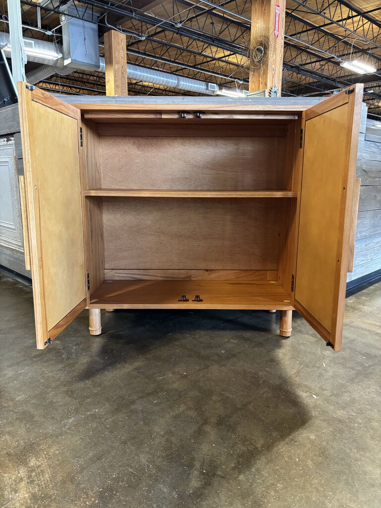 Wood/Rattan 2 Door Cabinet 34.25 X 15 X 34