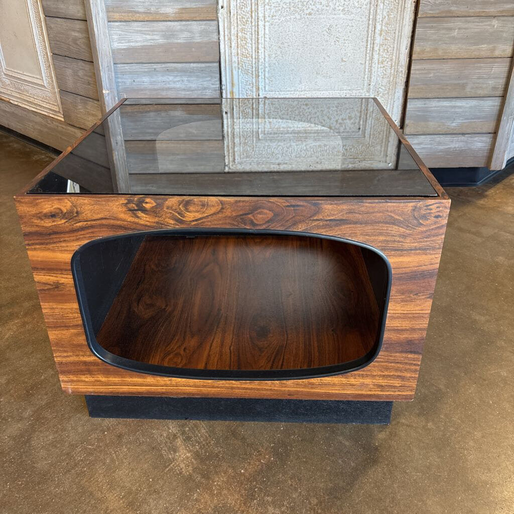 MCM Glass/Wood End Table 24 X 24 X 18