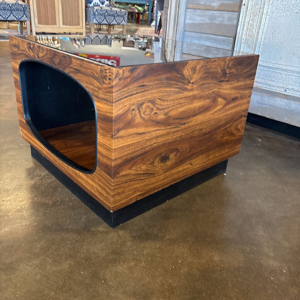 MCM Glass/Wood End Table 24 X 24 X 18