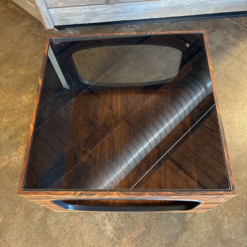 MCM Glass/Wood End Table 24 X 24 X 18