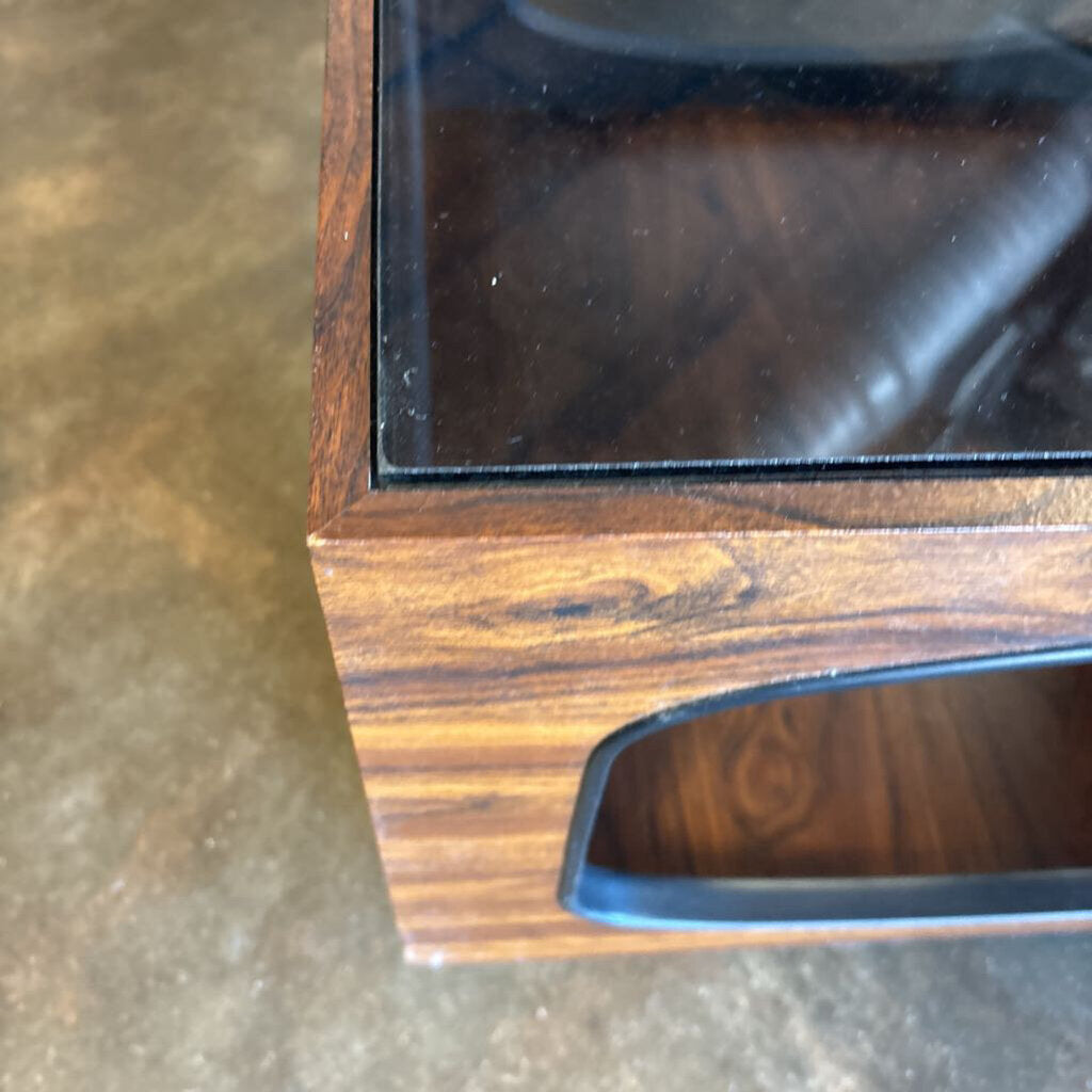 MCM Glass/Wood End Table 24 X 24 X 18