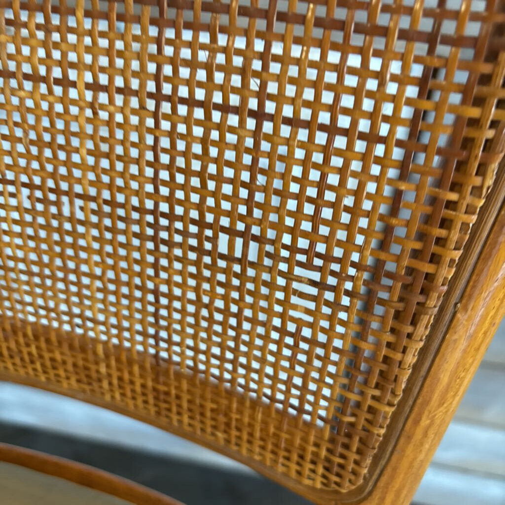 Vintage MCM Wood/Rattan Back Bar Stools Pair