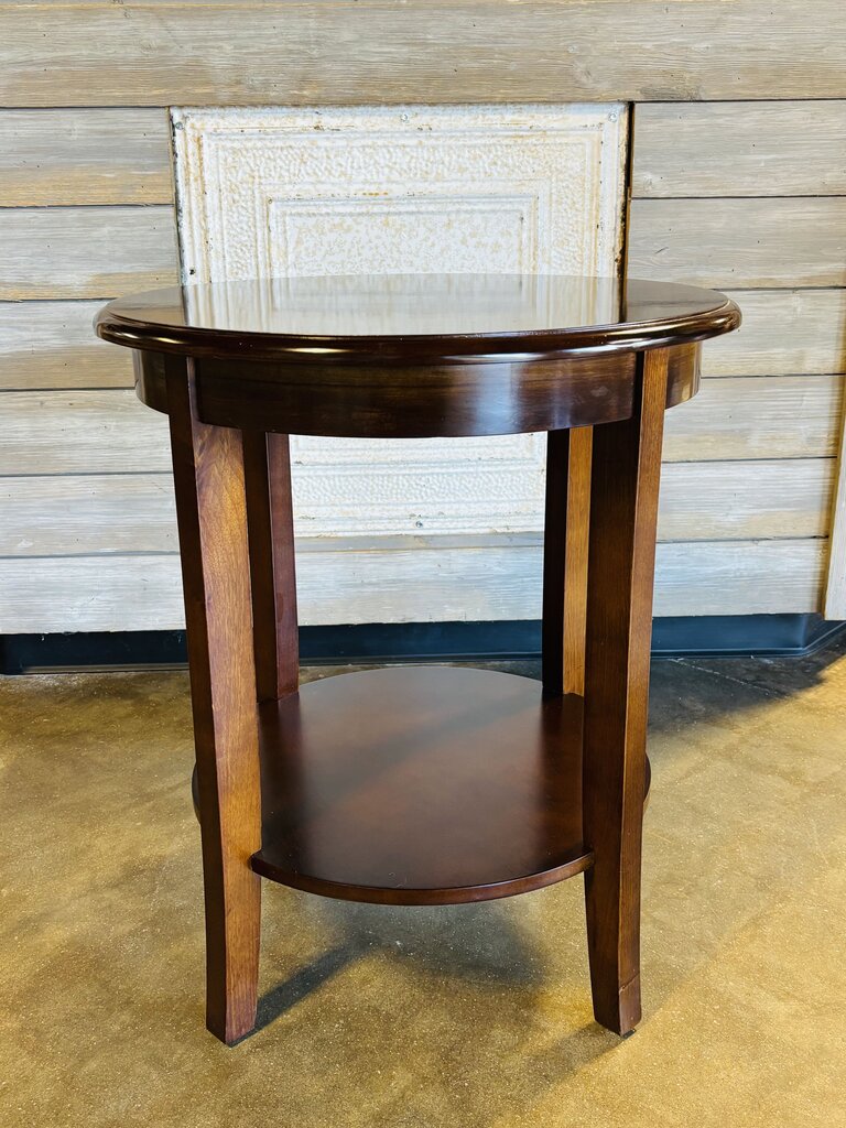 Round Wood Two Tier Accent Table 22"R 25.5"H