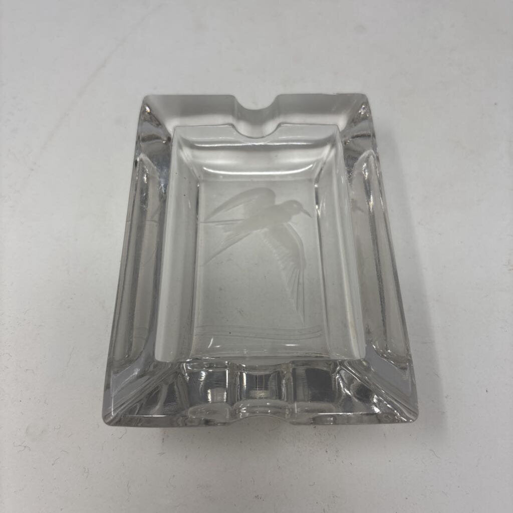 Vintage Etched Bird Rectangle Glass Ashtray