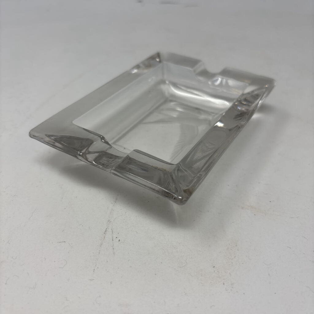 Vintage Etched Bird Rectangle Glass Ashtray
