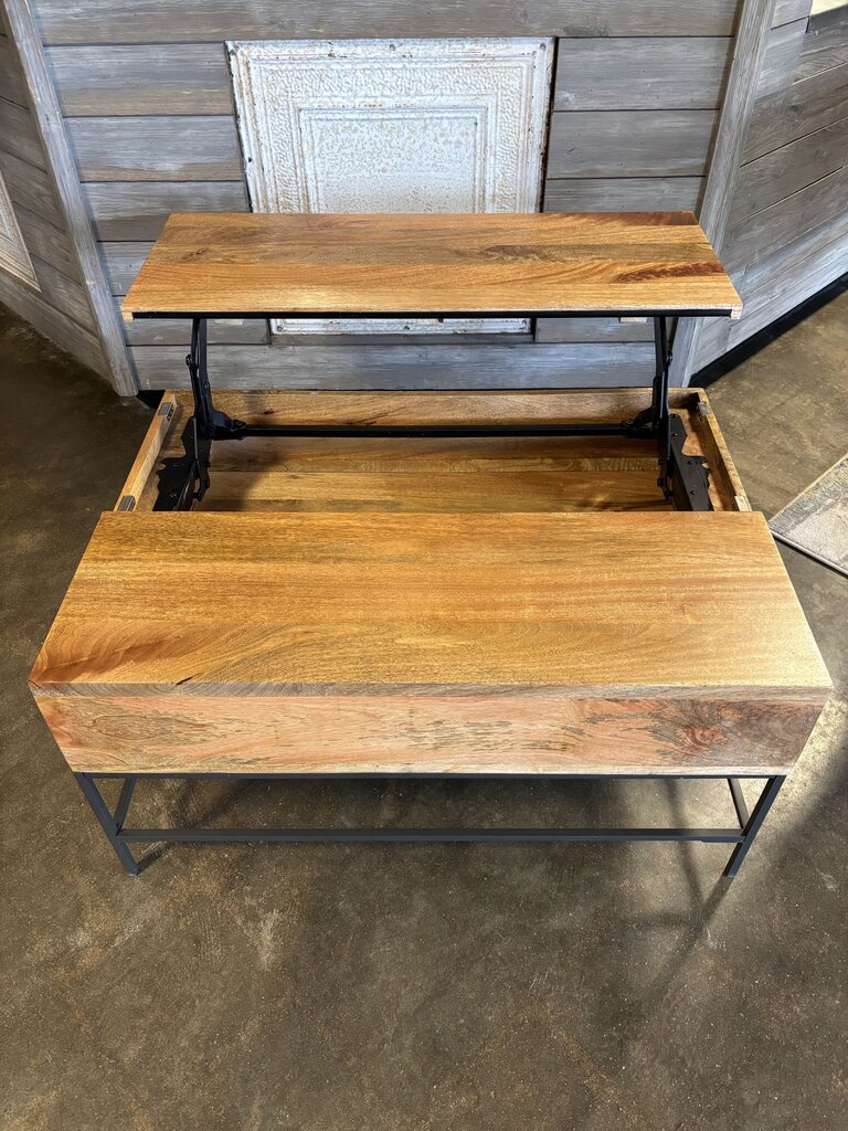 Industrial Wood Storage Pop-Up Coffee Table 36.25 X 26.25 X 18.25