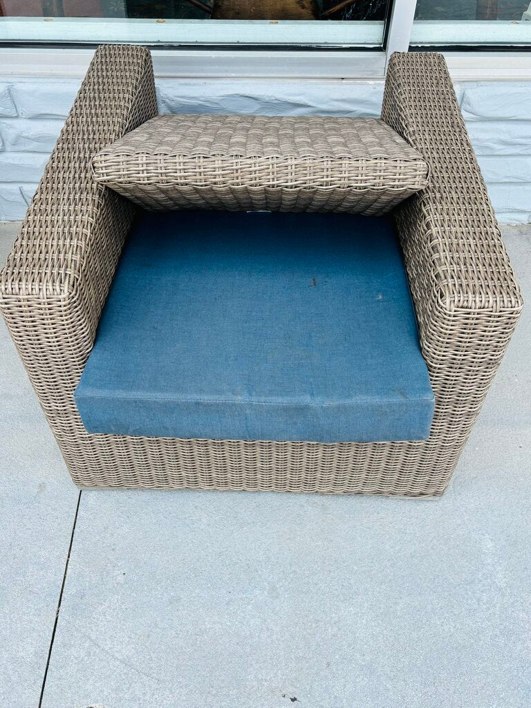 SET 3 Faux Wicker Loveseat, Chair, & Side Table w/Cushions