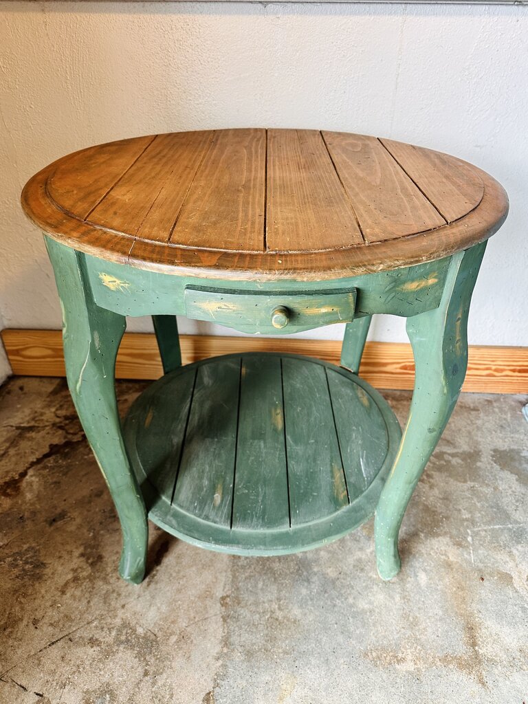 Vintage Round Wood Side Table 27.25"R 27"H