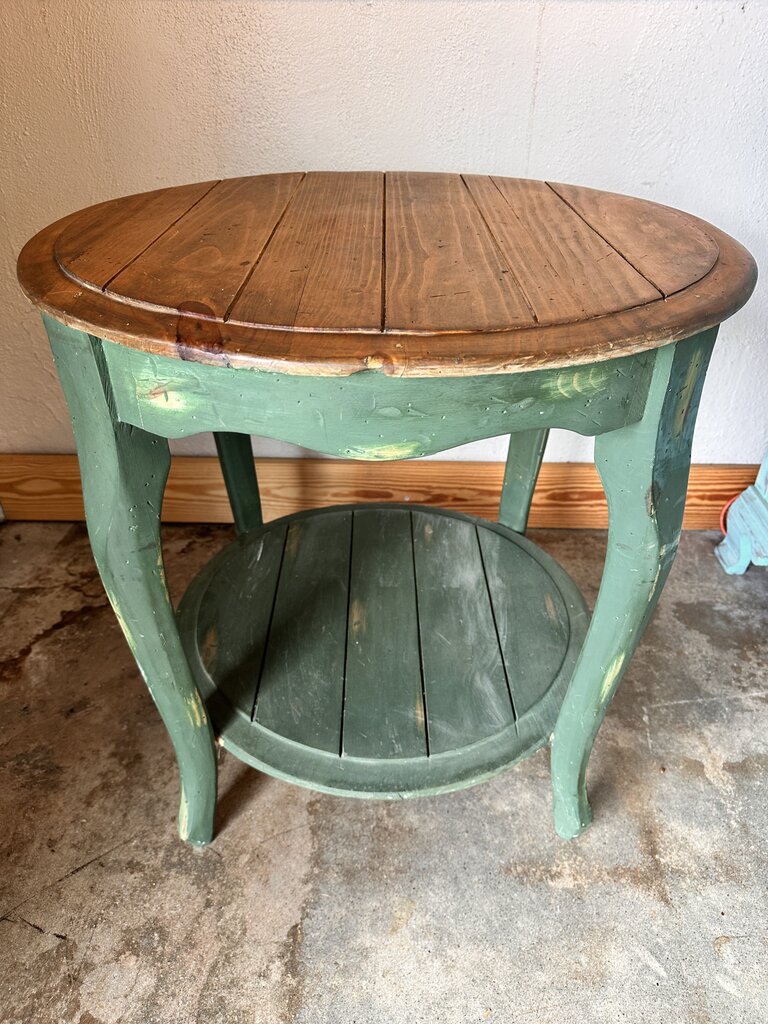 Vintage Round Wood Side Table 27.25"R 27"H