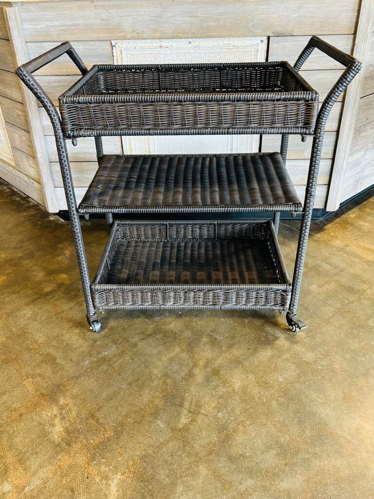 3 Tier Rattan Barcart on Casters