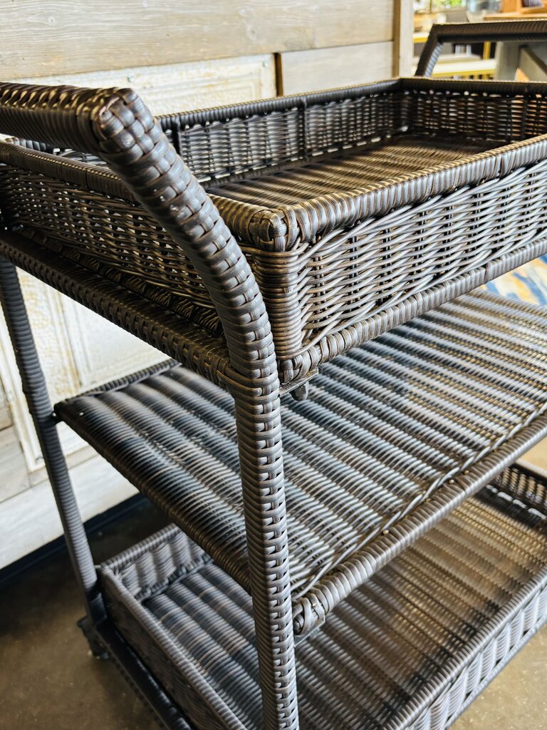 3 Tier Rattan Barcart on Casters