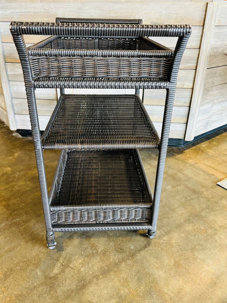 3 Tier Rattan Barcart on Casters