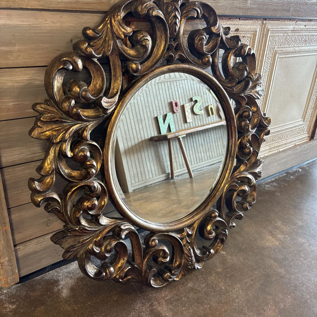 Gold Gilt Floral Resin Mirror 34 X 36