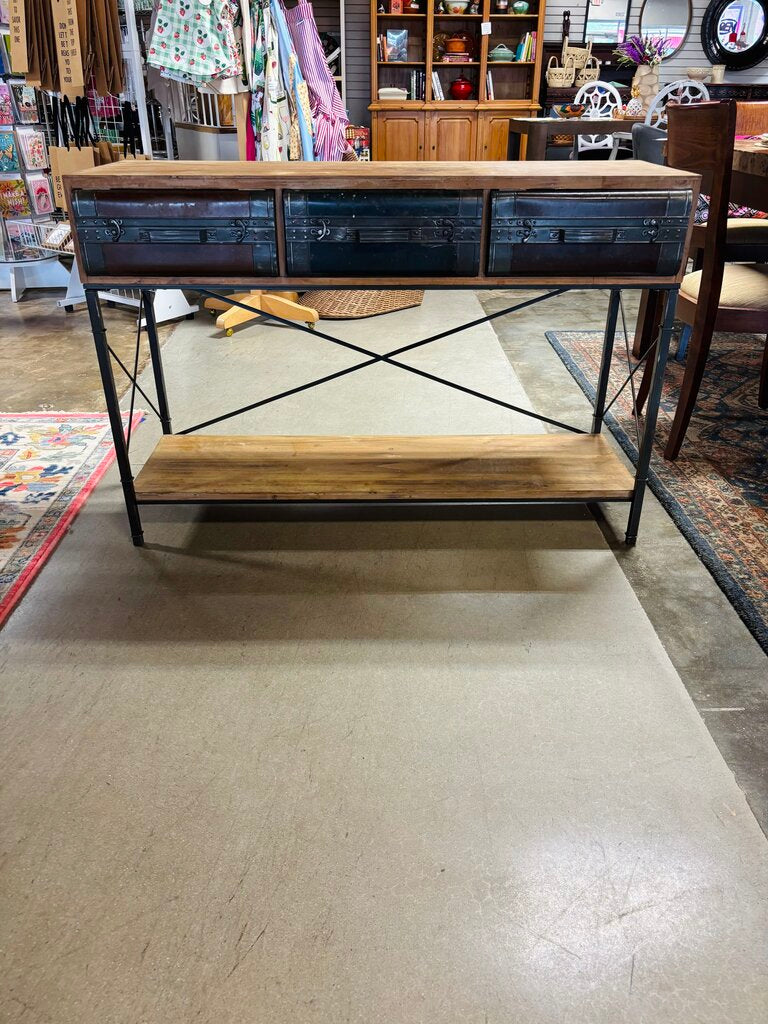 Industrial Wood/Metal 3 Drawer Console 47.5 X 18 X 31.5