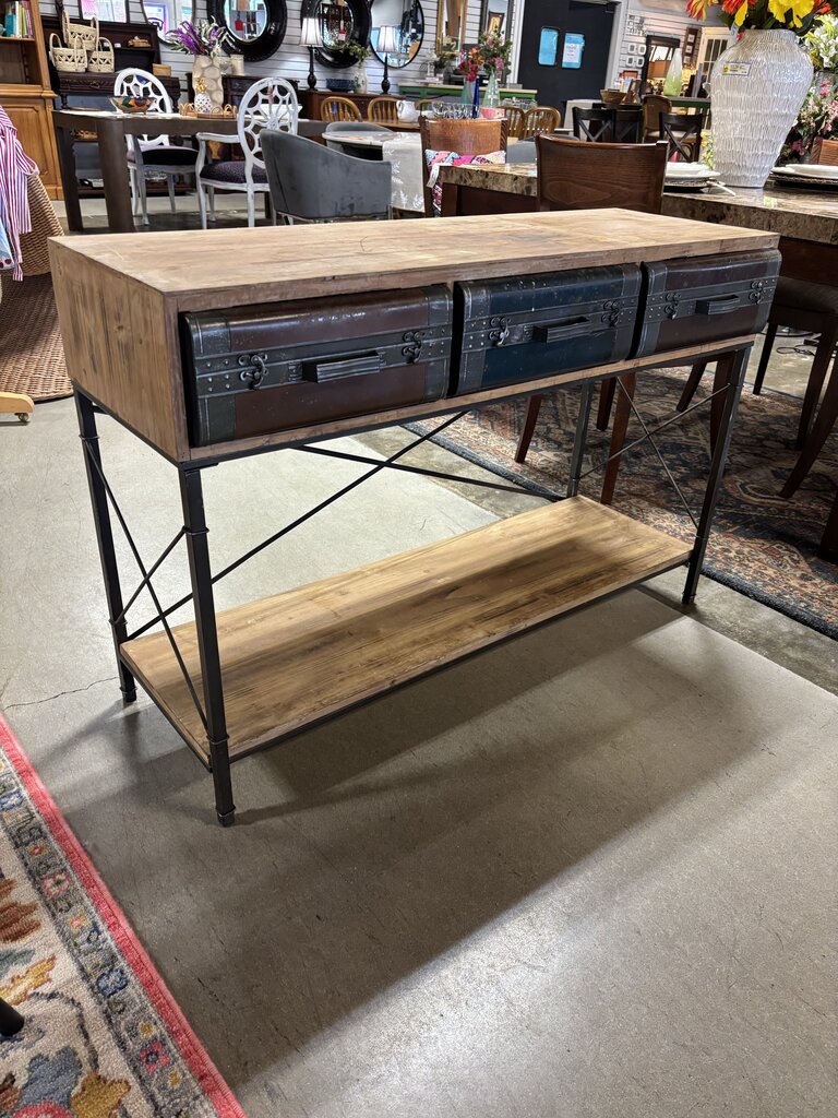 Industrial Wood/Metal 3 Drawer Console 47.5 X 18 X 31.5