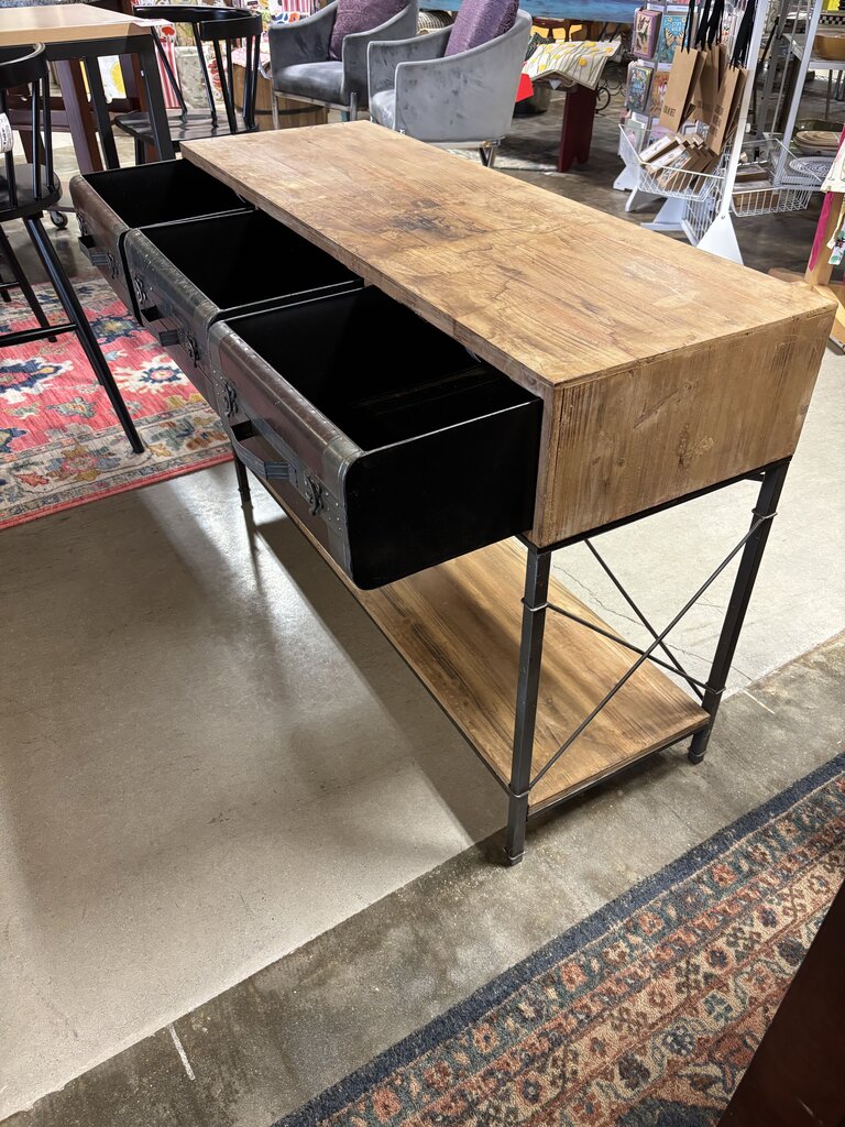 Industrial Wood/Metal 3 Drawer Console 47.5 X 18 X 31.5