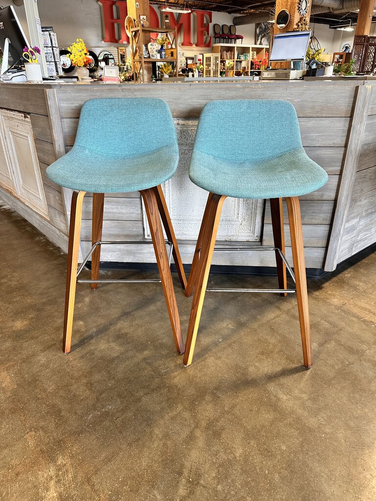Set 2 Bar Stool Upholstered & Wood