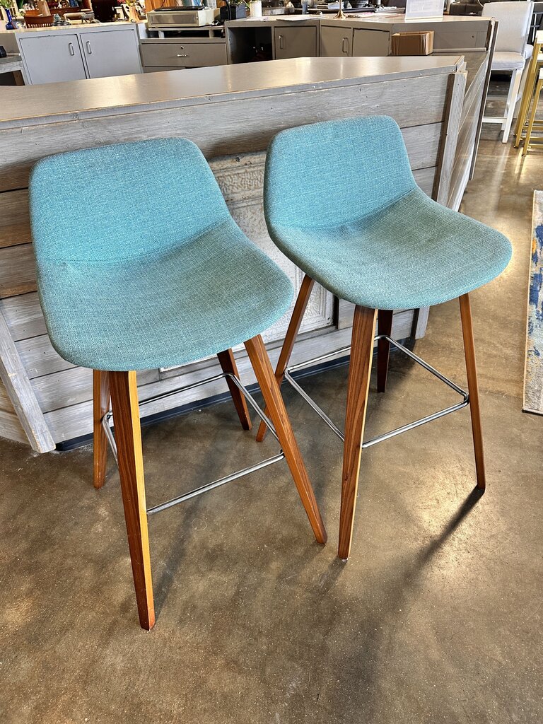 Set 2 Bar Stool Upholstered & Wood