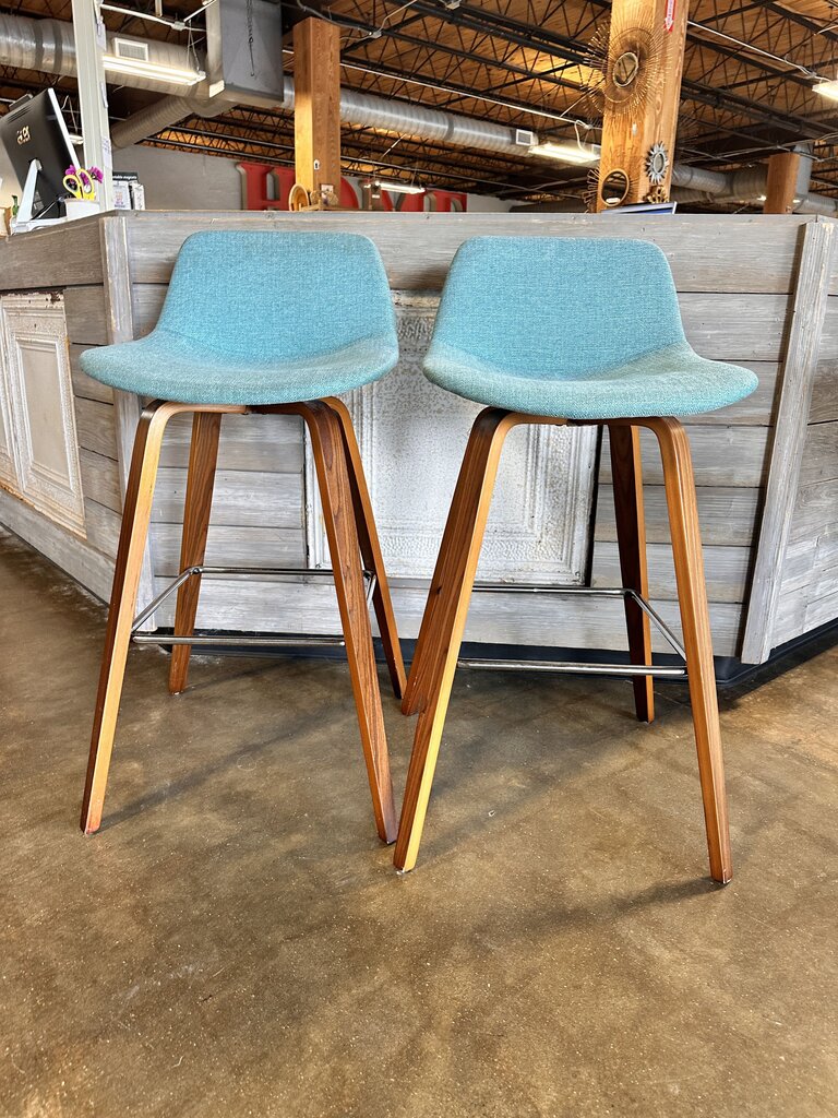 Set 2 Bar Stool Upholstered & Wood