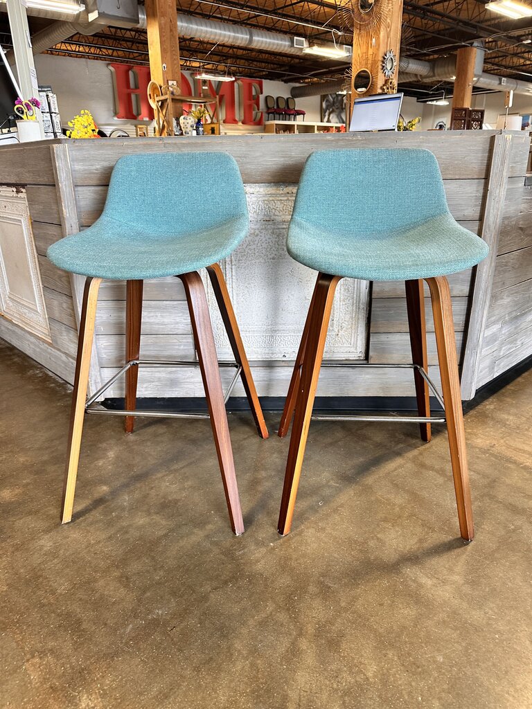 Set 2 Bar Stool Upholstered & Wood