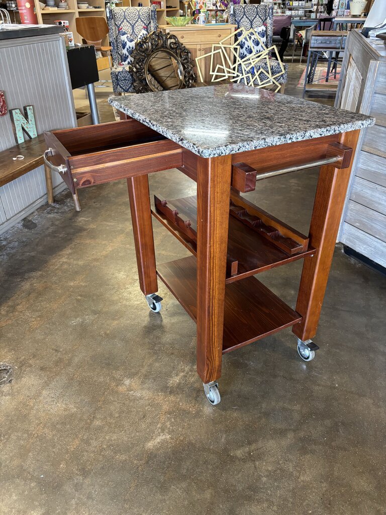 Granite Top Rolling Kitchen Island