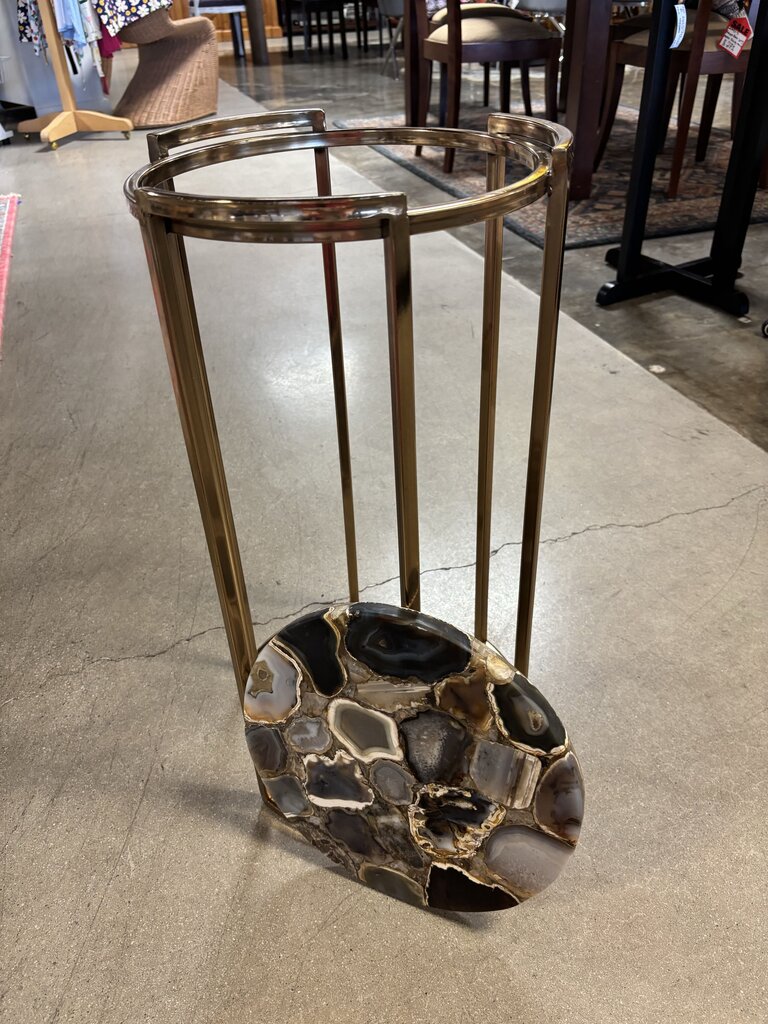 Round Agate Metal Base Side Table 13.25"R 24"H