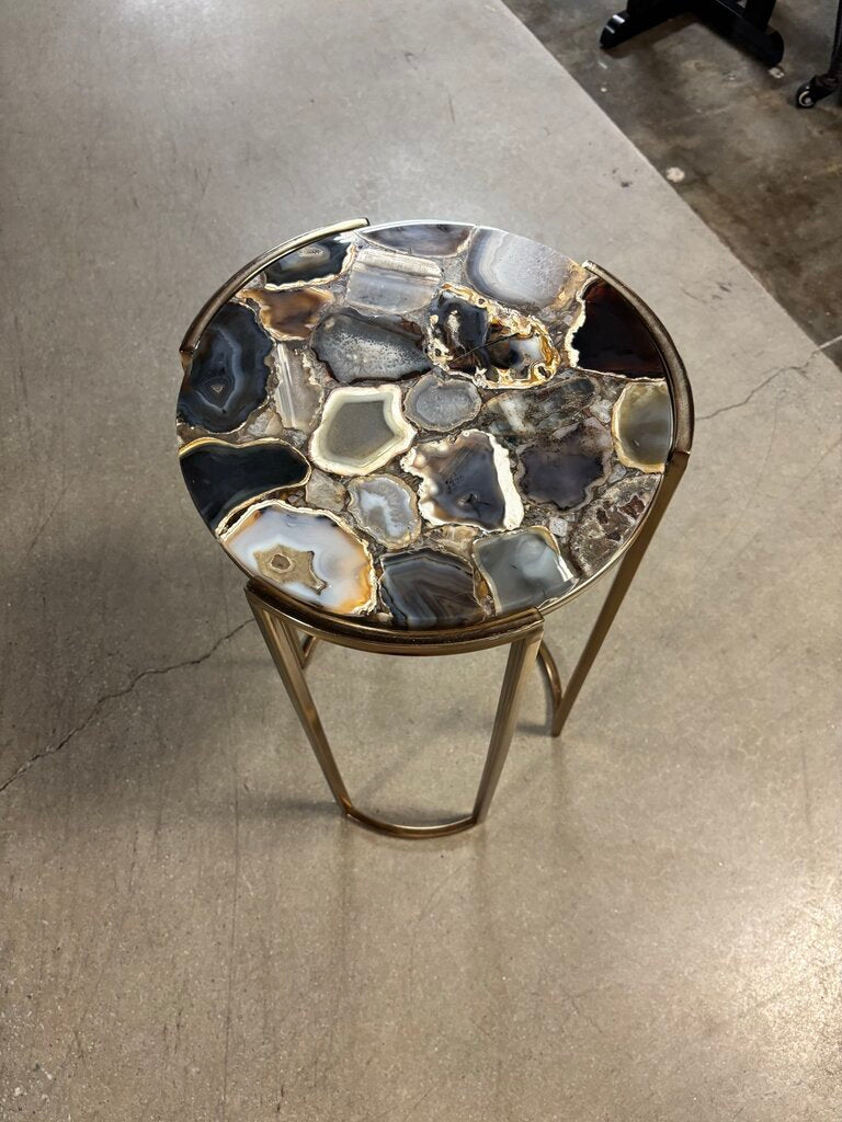 Round Agate Metal Base Side Table 13.25"R 24"H