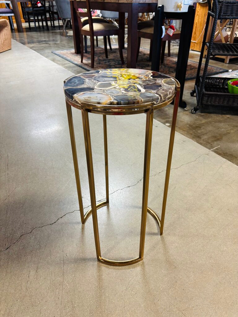 Round Agate Metal Base Side Table 13.25"R 24"H