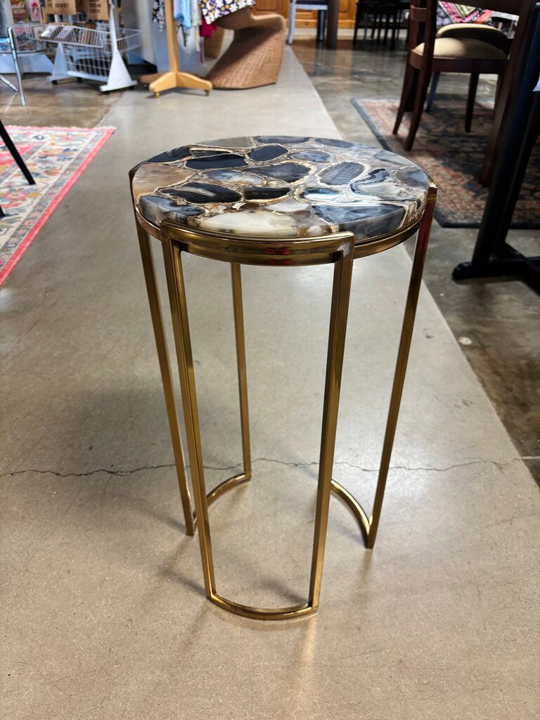Round Agate Metal Base Side Table 13.25"R 24"H