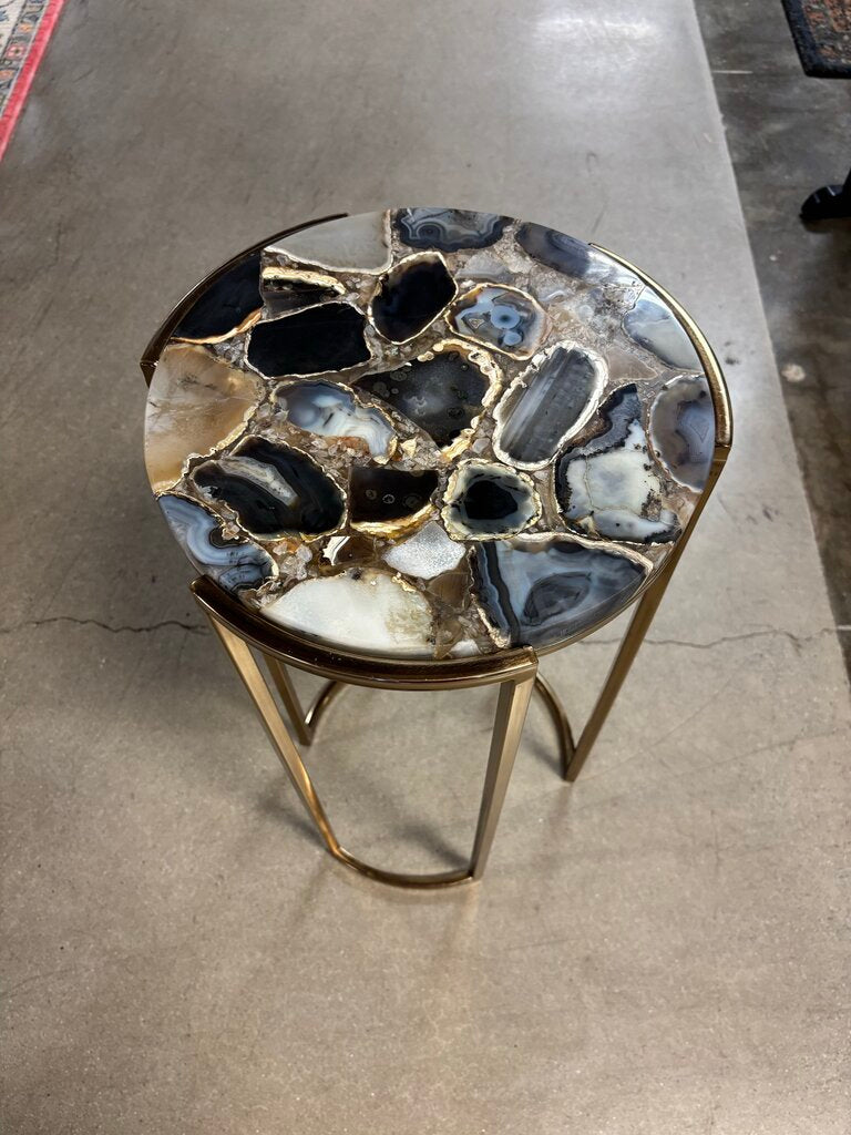 Round Agate Metal Base Side Table 13.25"R 24"H
