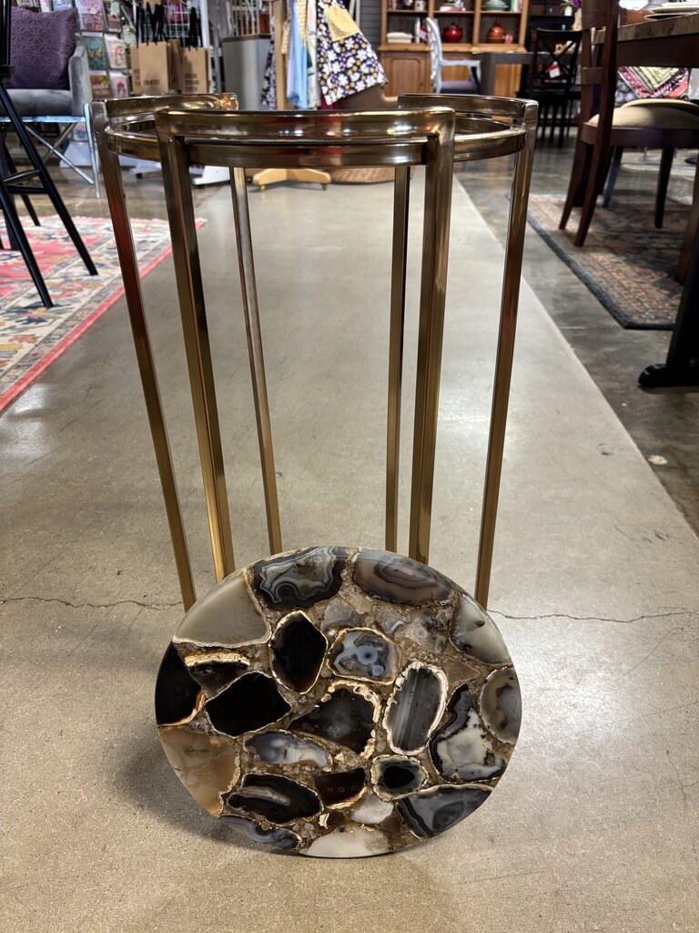 Round Agate Metal Base Side Table 13.25"R 24"H
