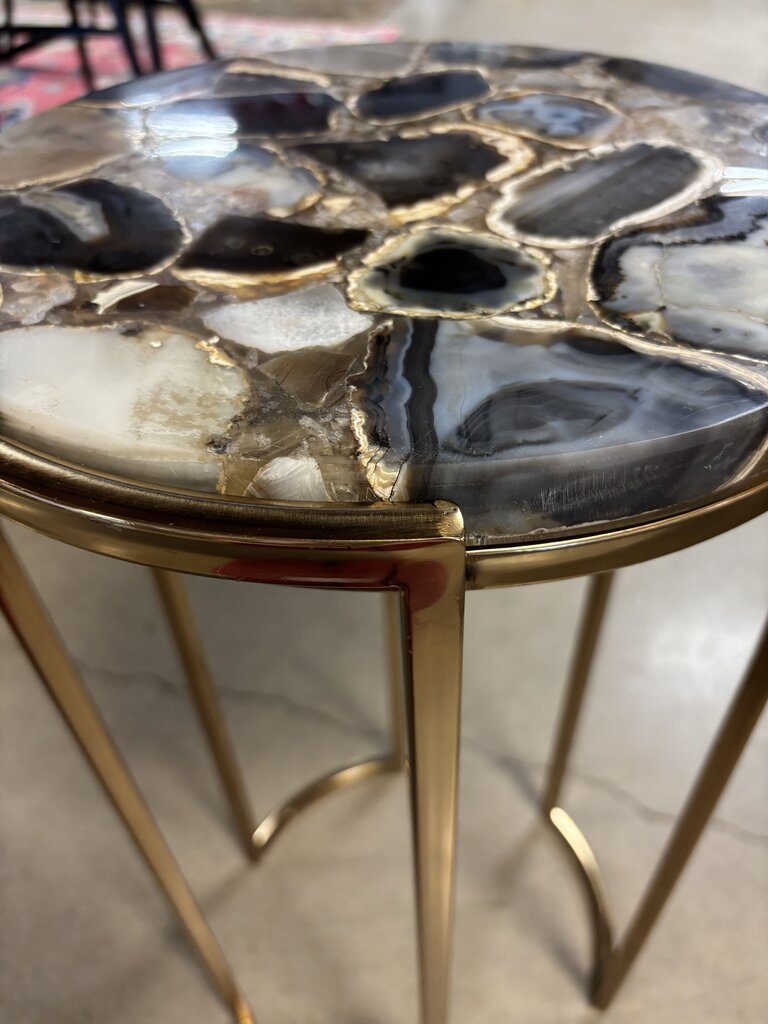 Round Agate Metal Base Side Table 13.25"R 24"H