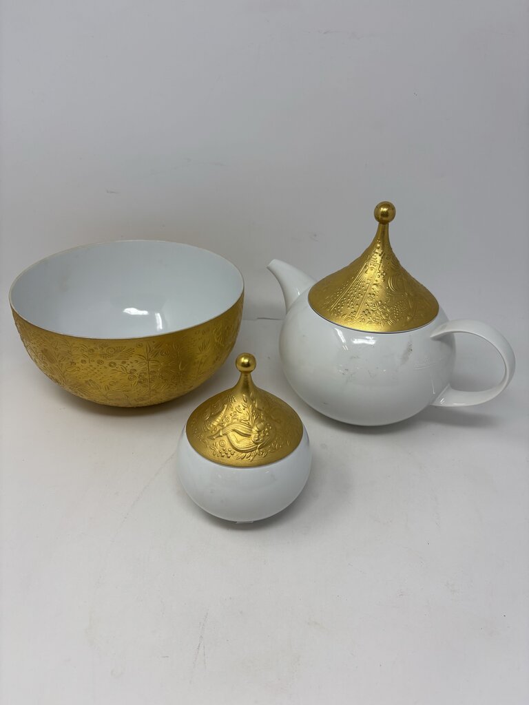 Magic Flute Teapot, Sugar Bowl, Bowl Signed